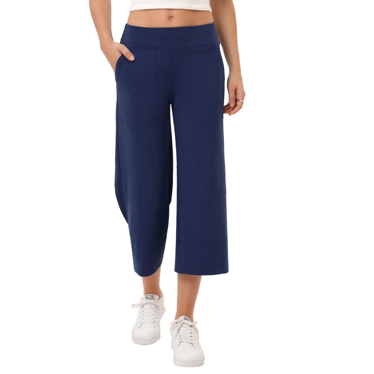 Wide Leg Capri Pants For Women Pull On Loose Lounge Yoga Elastic Waist Cropped Pants With Pockets Kojooin