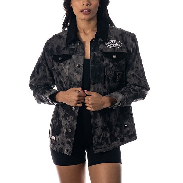 Women's The Wild Collective Black LAFC Tie-Dye Button-Up Denim Jacket The Wild Collective