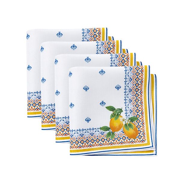 Elrene Home Fashions Capri Lemon Double Border Napkin Set of 4 Elrene