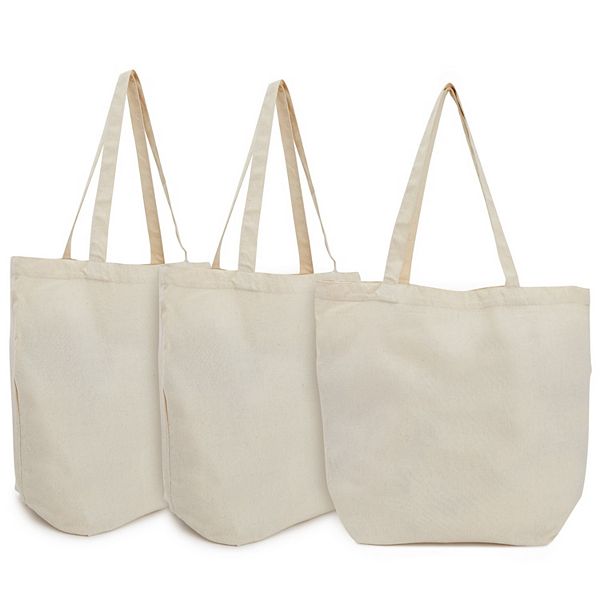 Reusable Canvas Grocery Bags, Non Woven Cloth Tote Bags with Handles for Shopping (16.5 x 19.5 In, 3 Pack) Okuna Outpost