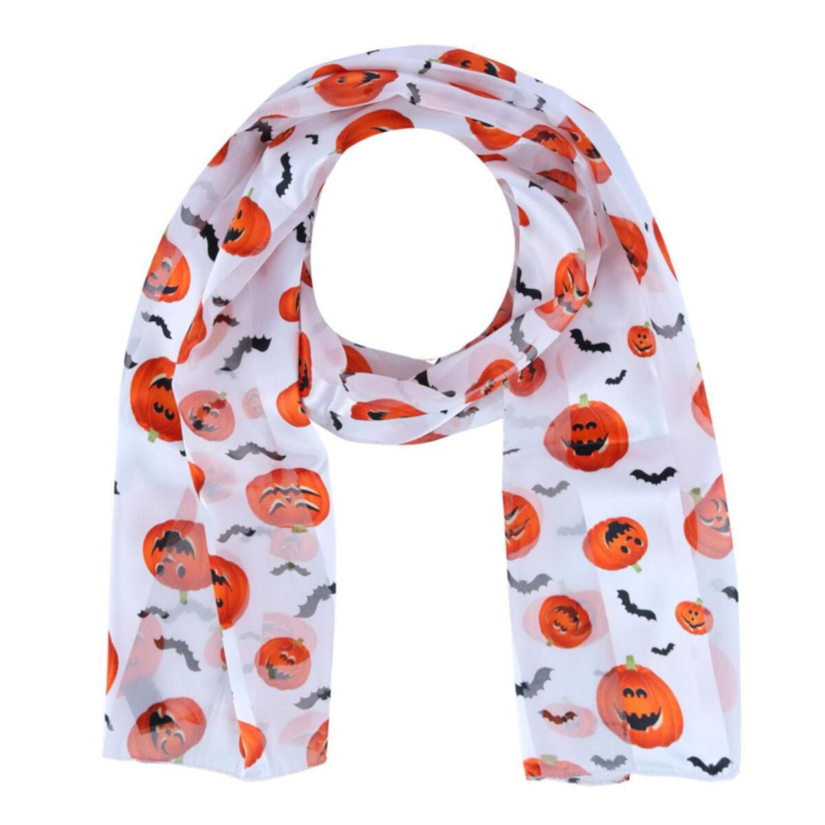 Ctm Women's Halloween Pumpkin And Bat Holiday Print Lightweight Scarf CTM