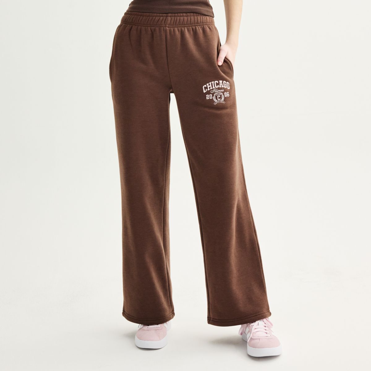 Juniors' Harper & Ivy Big City Embroidery Fleece Wide Leg Sweatpants Harper & Ivy