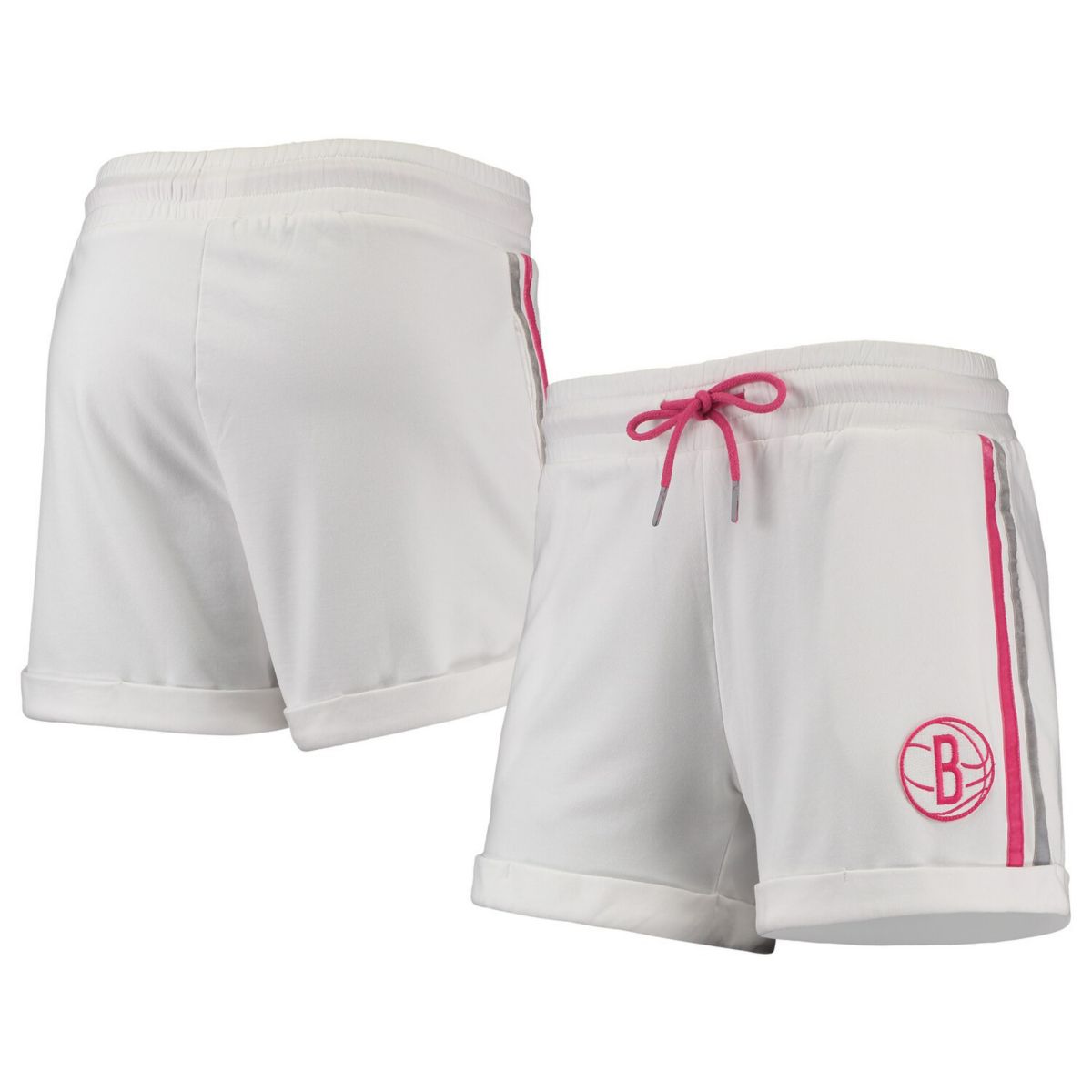 Women's Lusso White/Pink Brooklyn Nets Melody Cuffed Tri-Blend Shorts Unbranded