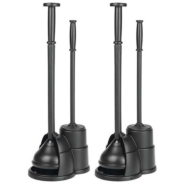 mDesign Compact Plastic Toilet Bowl Brush and Plunger Combo Set, 2 Pack mDesign