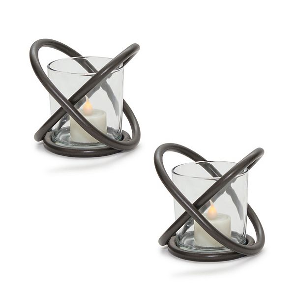 Melrose Modern Metal Votive Holder with Glass Insert - Set of 2 Melrose