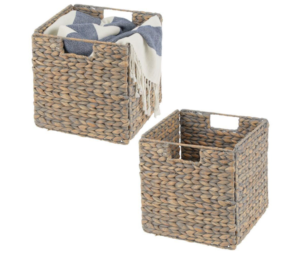 mDesign Hyacinth Woven Cube Bin Basket Organizer, Handles, 2 Pack MDesign