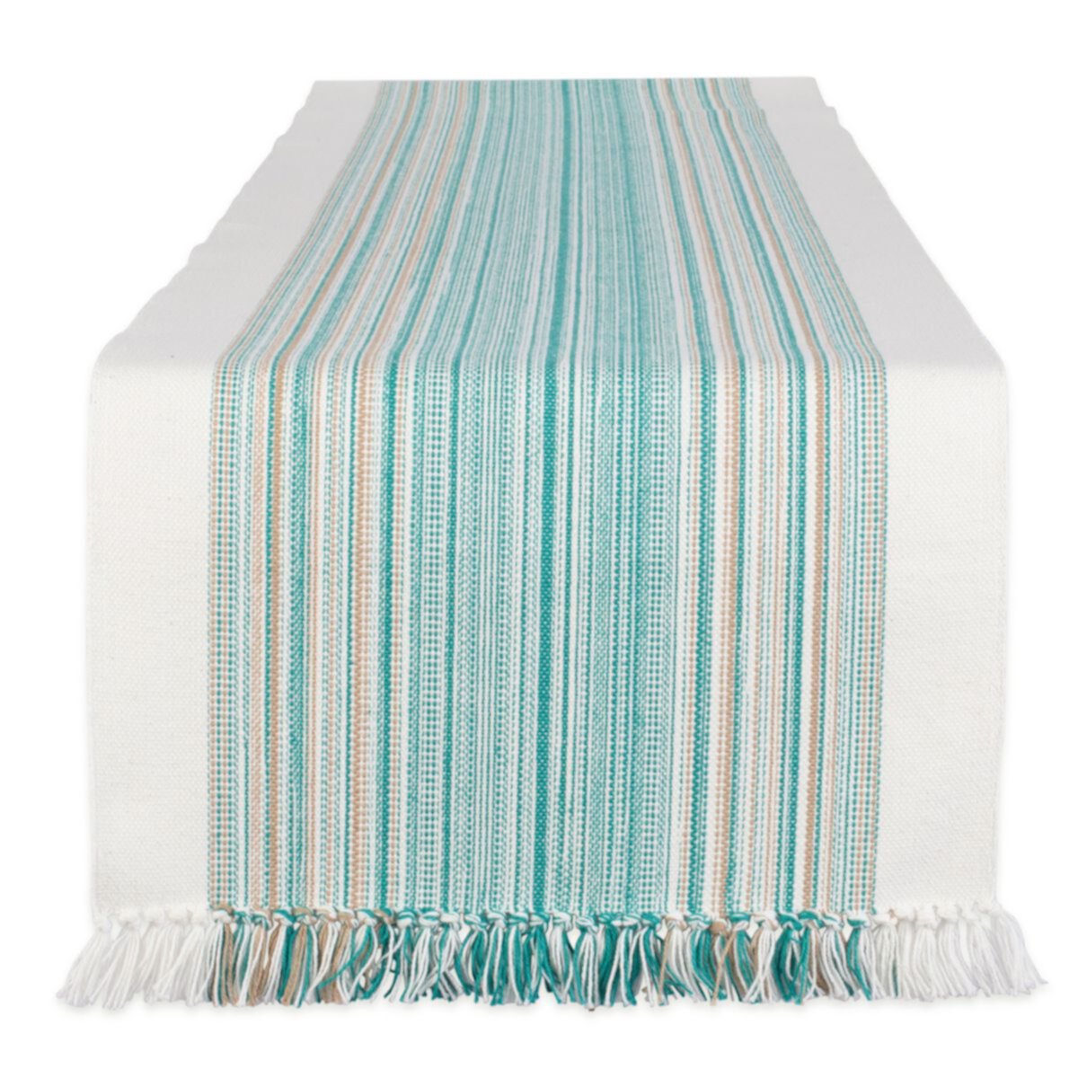 72&#34; Table Runner with Fringed Teal Blue Stripes Design Contemporary Home Living