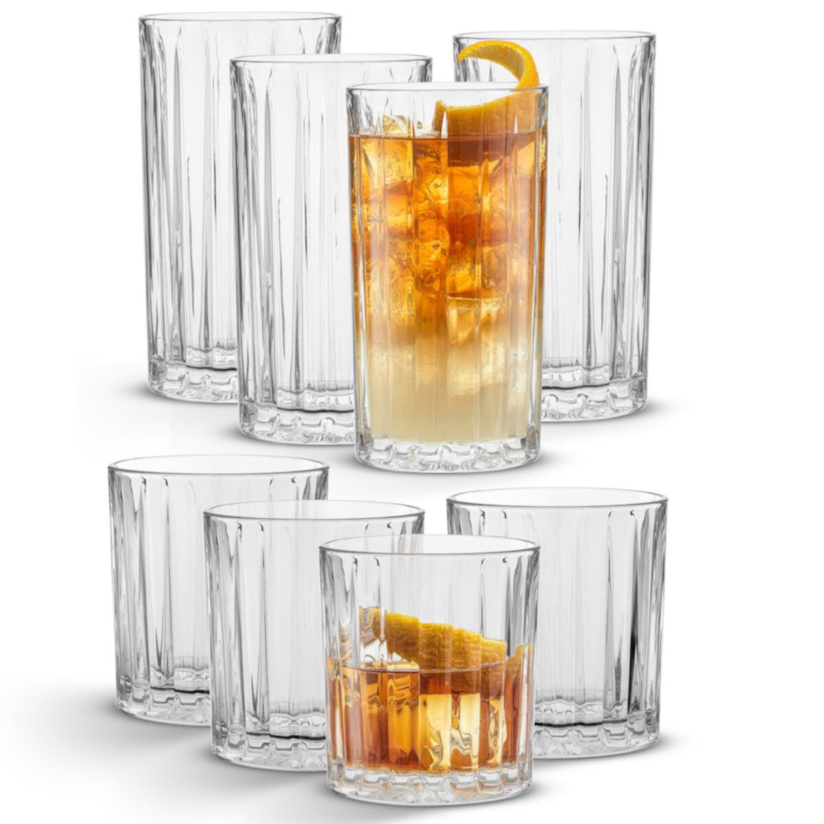 JoyJolt Alina 8-pc. Ribbed Glass Drinkware Set JoyJolt