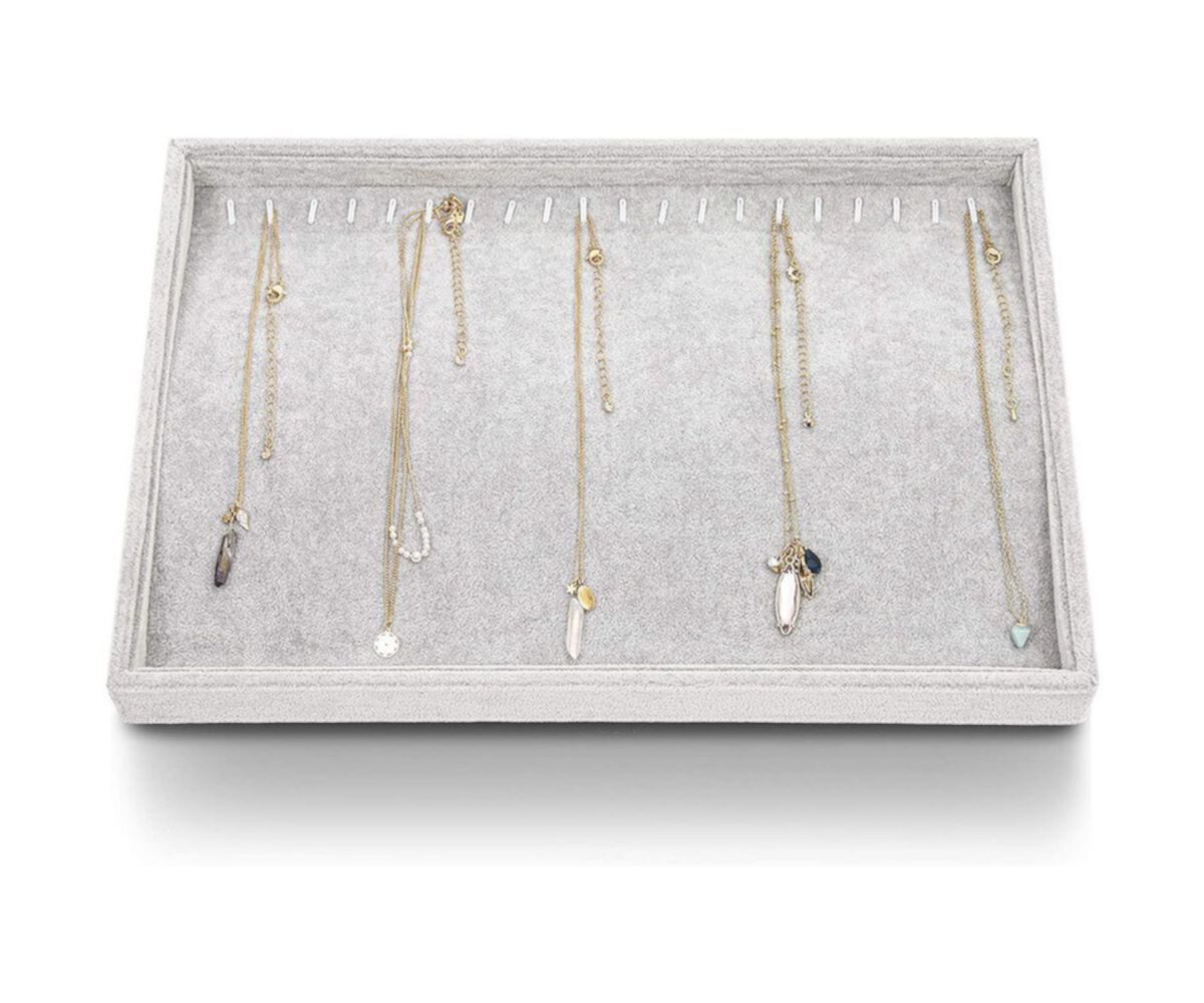 Gray Velvet Stackable Jewelry Organizer Tray, 20 Hooks for Necklaces, Bracelets, Pendants (13.5 x 9.5 In) Juvale