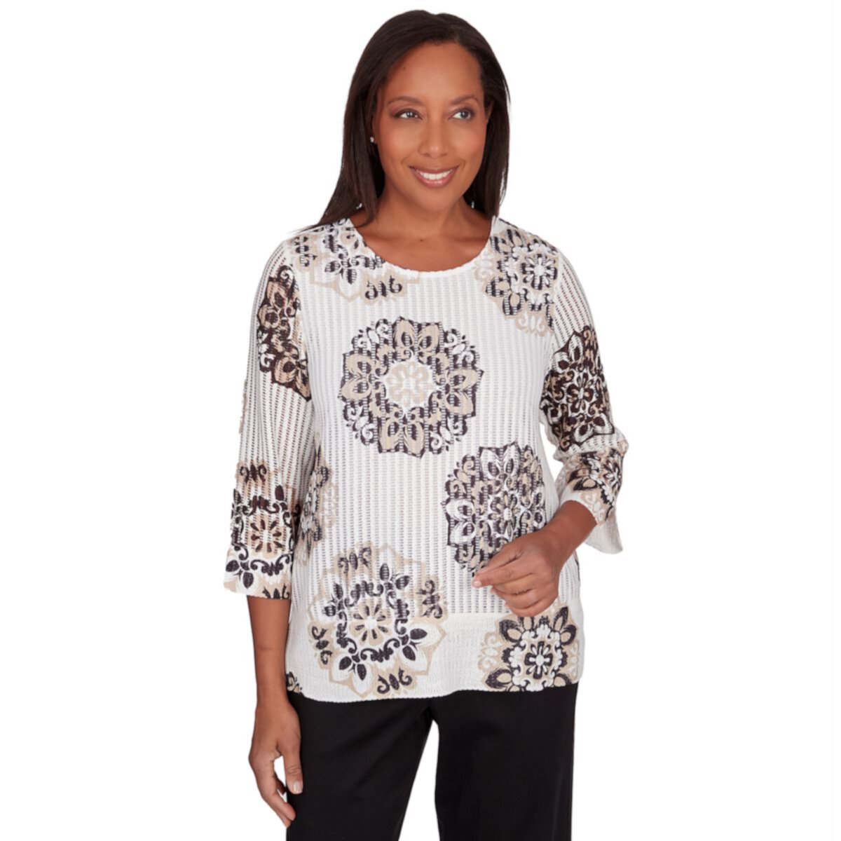 Petite Alfred Dunner Medallion Textured Top Alfred Dunner