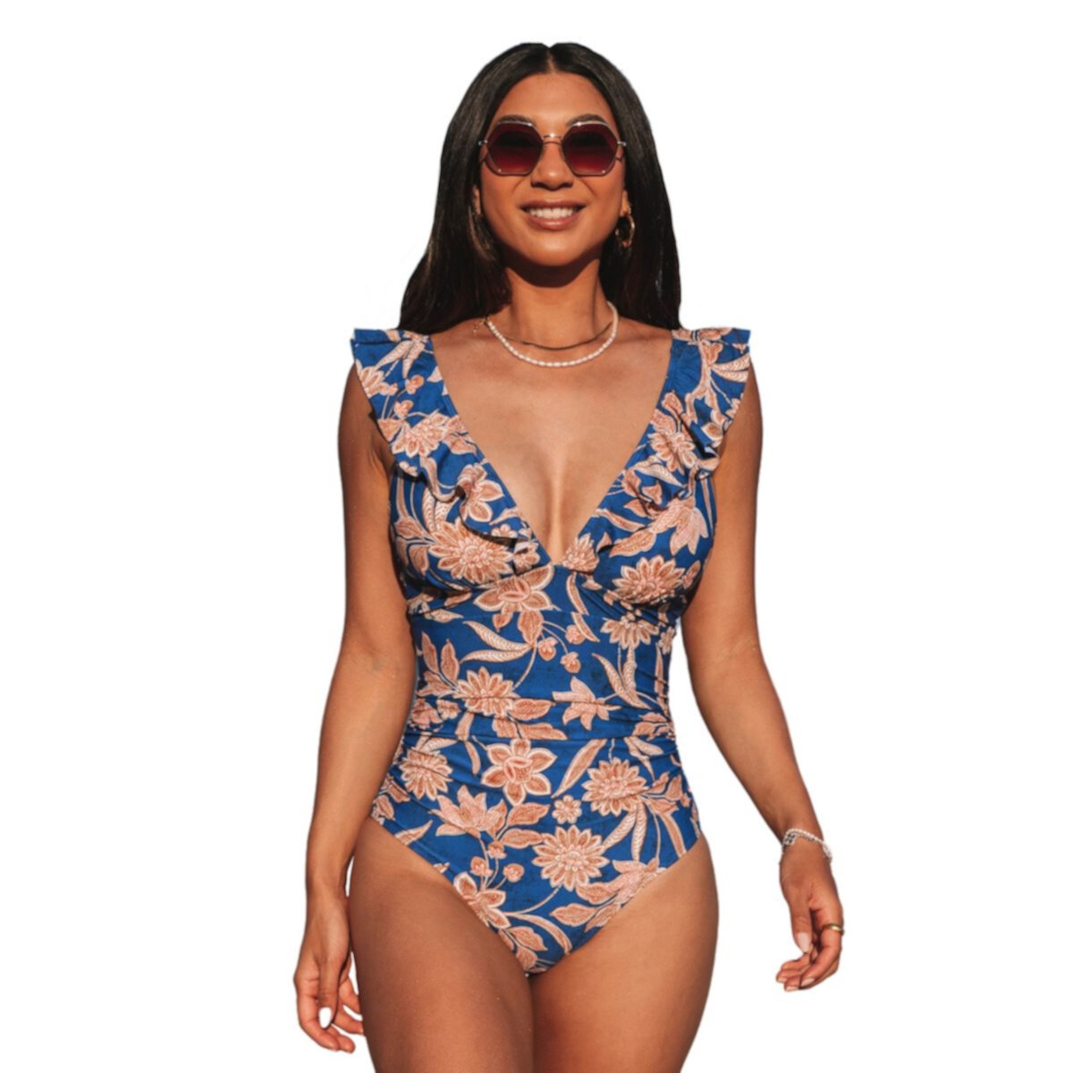 Women's CUPSHE Floral Tummy Control Ruffled One-Piece Swimsuit Cupshe