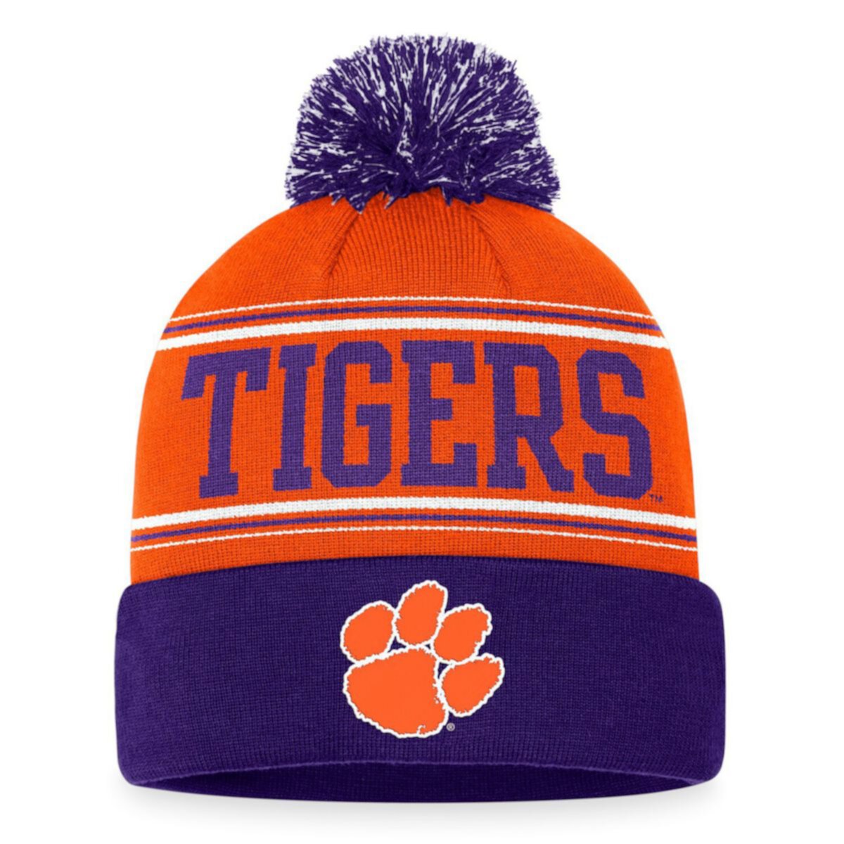 Men's Top of the World  Orange Clemson Tigers Draft Cuffed Knit Hat with Pom Top of the World