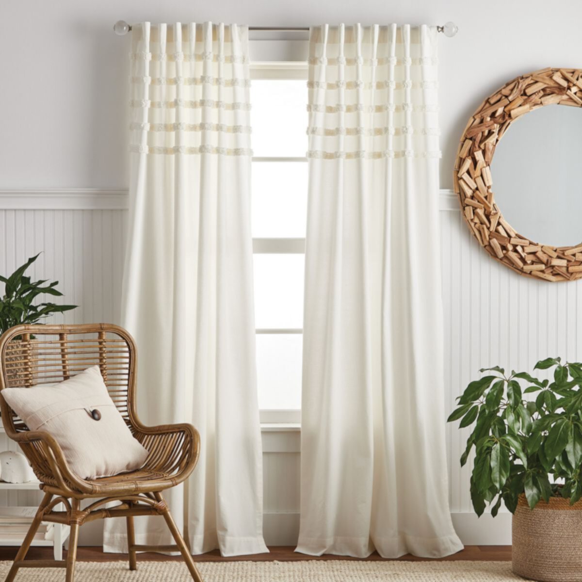 Martha Stewart Waters Edge Tufted Rod Pocket Top Tier & Valance Window Curtain Panels Martha Stewart