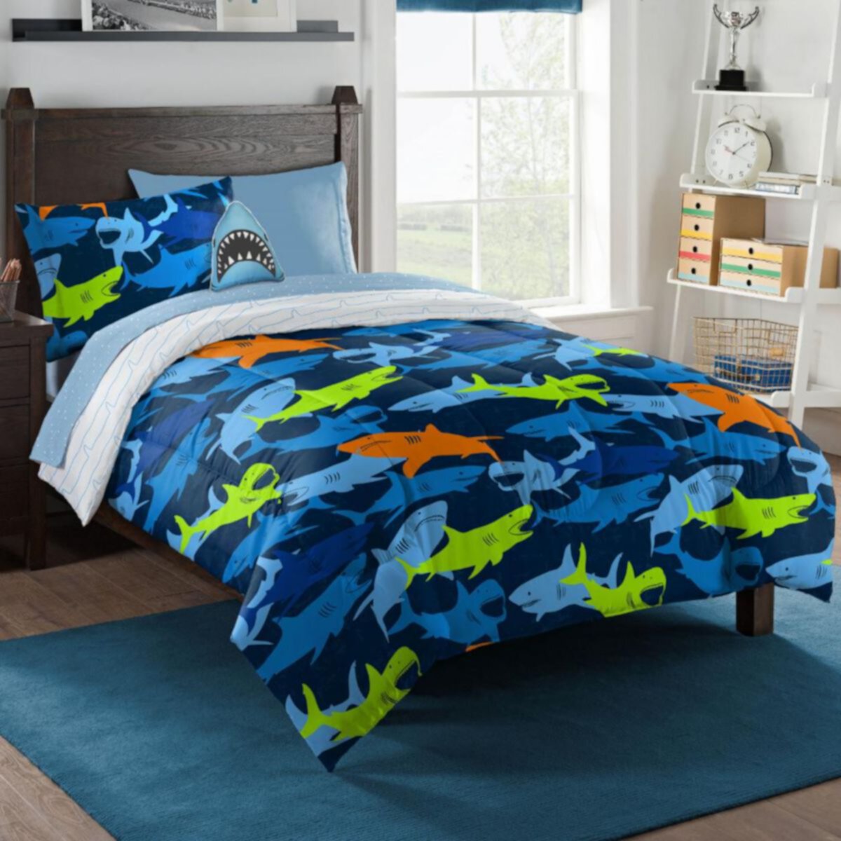 Luxuriant Home Kids Shark Adventure Bed in a Bag Set with Decorative Pillow Luxuriant Home