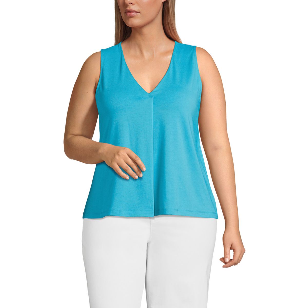 Plus Size Lands' End Lightweight Pleated V-Neck Tank Top Lands' End