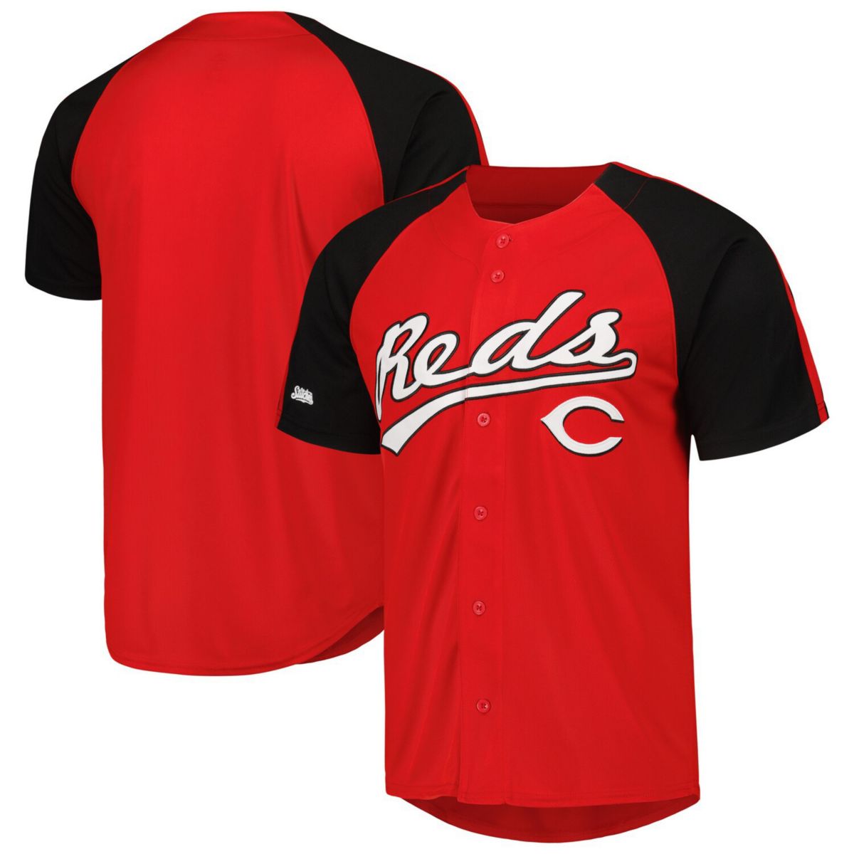 Men's Stitches Red Cincinnati Reds Button-Down Raglan Fashion Jersey Stitches