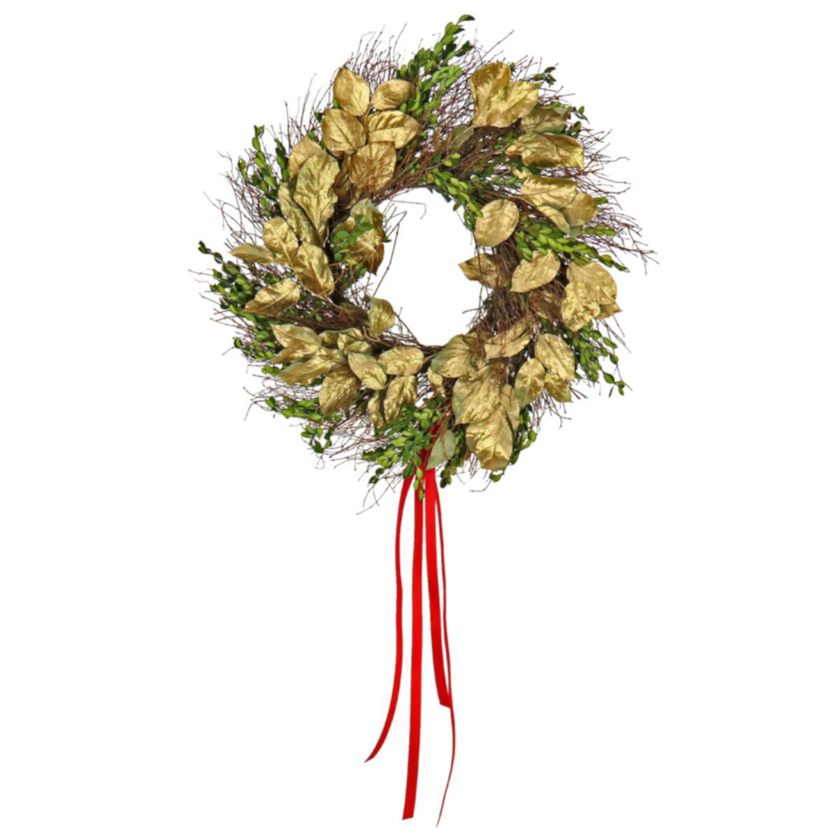 National Tree Company 22-in. Boxwood & Gold Salal Holiday Artificial Wreath with Red Ribbon National Tree Company
