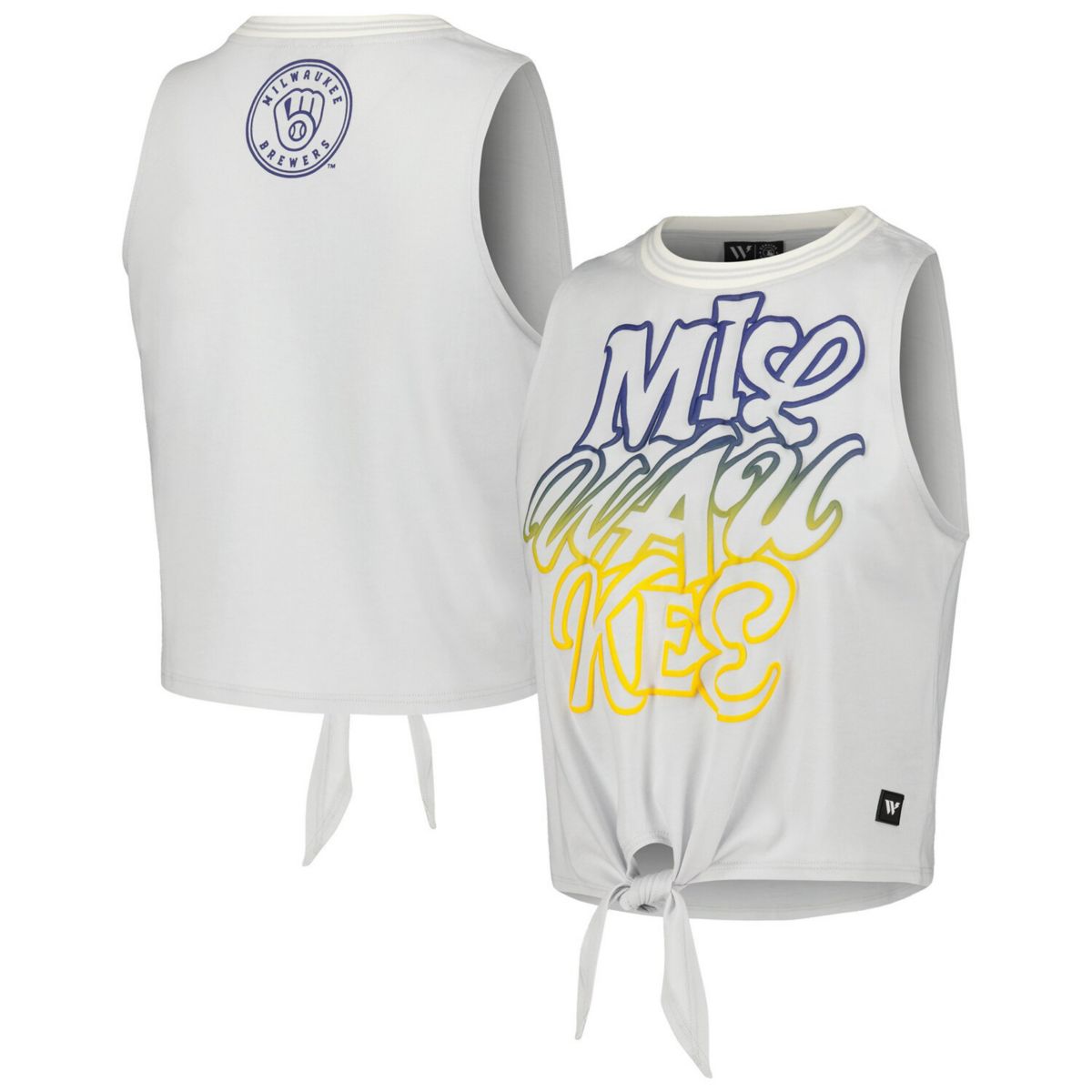 Women's The Wild Collective White Milwaukee Brewers Twisted Tie Front Tank Top The Wild Collective