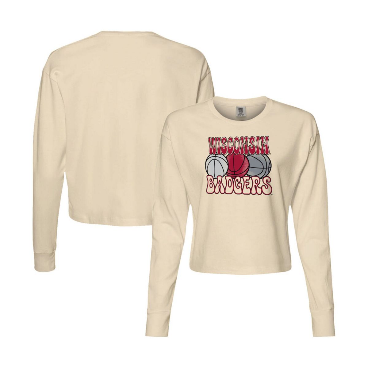 Women's Natural Wisconsin Badgers Comfort Colors Basketball Cropped Long Sleeve T-Shirt Image One
