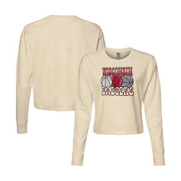 Women's Natural Wisconsin Badgers Comfort Colors Basketball Cropped Long Sleeve T-Shirt Image One