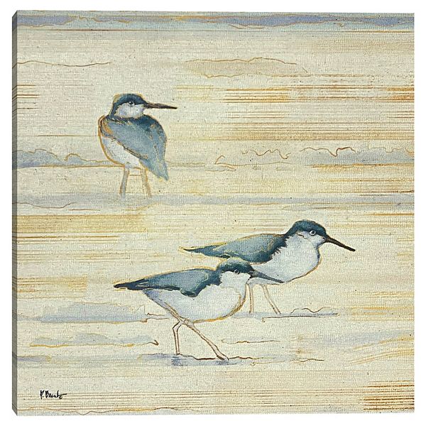 Fine Art Canvas Oceanside Sandpipers I Golden Framed Wall Art Fine Art Canvas