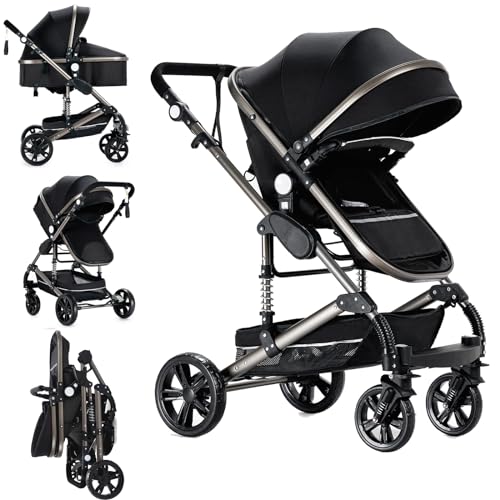 2 in 1 Baby Stroller with Bassinet Reversible Portable Standard Baby Stroller Convertible Pushchair Infant Buggy Baby Carriage Foldable High Landscape Pram for Toddler Newborn (2USV9-BG) Suttonbebe