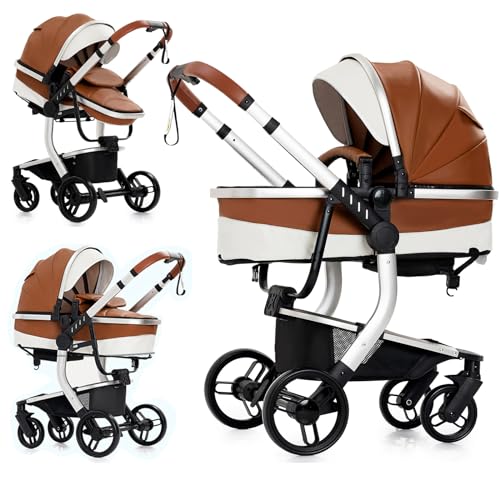 2 in 1 Baby Stroller with Bassinet Reversible Portable Standard Baby Stroller Convertible Pushchair Infant Buggy Baby Carriage Foldable High Landscape Pram for Toddler Newborn (2USV9-BG) Suttonbebe