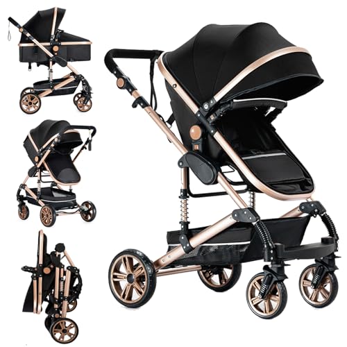 2 in 1 Baby Stroller with Bassinet Reversible Portable Standard Baby Stroller Convertible Pushchair Infant Buggy Baby Carriage Foldable High Landscape Pram for Toddler Newborn (2USV9-BG) Suttonbebe