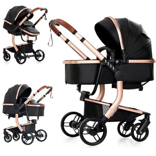 2 in 1 Baby Stroller with Bassinet Reversible Portable Standard Baby Stroller Convertible Pushchair Infant Buggy Baby Carriage Foldable High Landscape Pram for Toddler Newborn (2USV9-BG) Suttonbebe