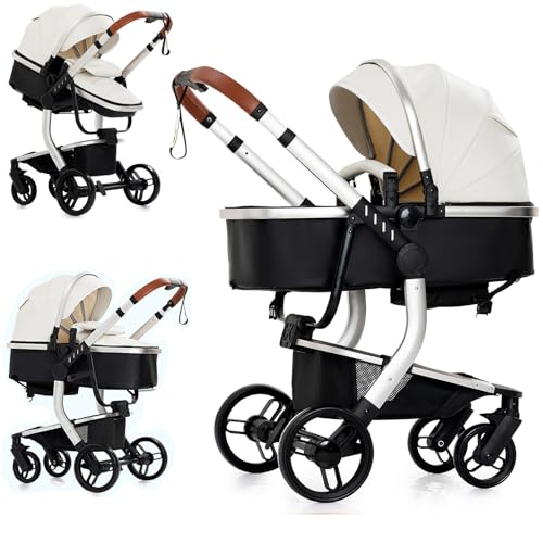 2 in 1 Baby Stroller with Bassinet Reversible Portable Standard Baby Stroller Convertible Pushchair Infant Buggy Baby Carriage Foldable High Landscape Pram for Toddler Newborn (2USV9-BG) Suttonbebe