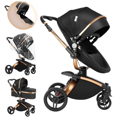 2 in 1 Baby Stroller with Bassinet Reversible Portable Standard Baby Stroller Convertible Pushchair Infant Buggy Baby Carriage Foldable High Landscape Pram for Toddler Newborn (2USV9-BG) Suttonbebe