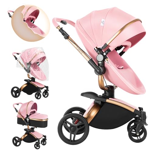 2 in 1 Baby Stroller with Bassinet Reversible Portable Standard Baby Stroller Convertible Pushchair Infant Buggy Baby Carriage Foldable High Landscape Pram for Toddler Newborn (2USV9-BG) Suttonbebe