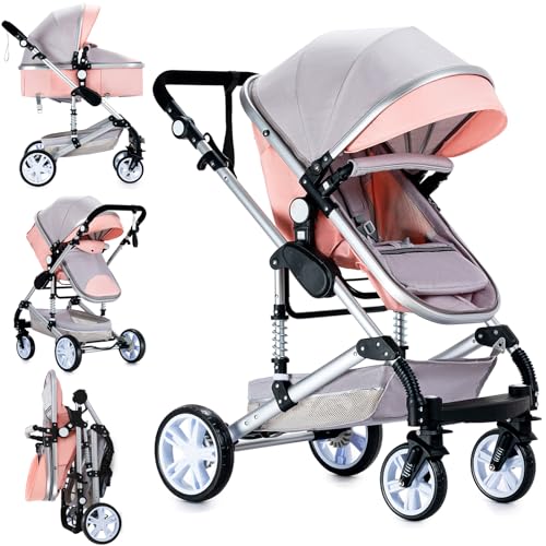 2 in 1 Baby Stroller with Bassinet Reversible Portable Standard Baby Stroller Convertible Pushchair Infant Buggy Baby Carriage Foldable High Landscape Pram for Toddler Newborn (2USV9-BG) Suttonbebe