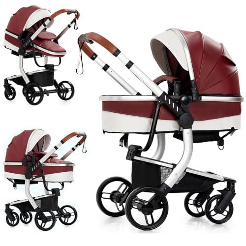 2 in 1 Baby Stroller with Bassinet Reversible Portable Standard Baby Stroller Convertible Pushchair Infant Buggy Baby Carriage Foldable High Landscape Pram for Toddler Newborn (2USV9-BG) Suttonbebe