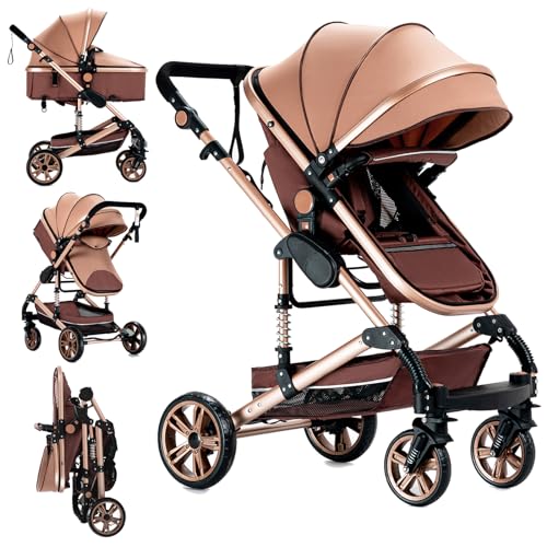 2 in 1 Baby Stroller with Bassinet Reversible Portable Standard Baby Stroller Convertible Pushchair Infant Buggy Baby Carriage Foldable High Landscape Pram for Toddler Newborn (2USV9-BG) Suttonbebe