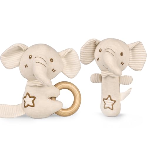 Baby Plush Rattle Toys Set, Bear Infants Stuffed Animal Plush Rattle Shaker Toy, 2 PCS ACCKUO