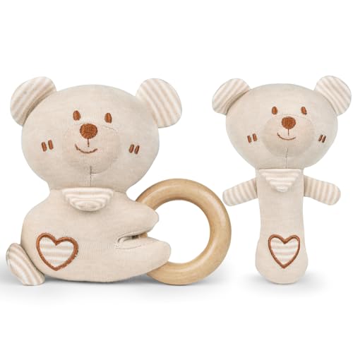 Baby Plush Rattle Toys Set, Bear Infants Stuffed Animal Plush Rattle Shaker Toy, 2 PCS ACCKUO