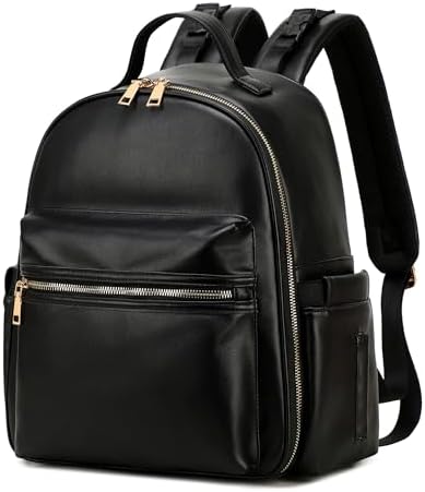 Medium Diaper Backpack with Storller Clips, Faux Leather Cute Bag with Anti-Theft Pocket, Black LORADI