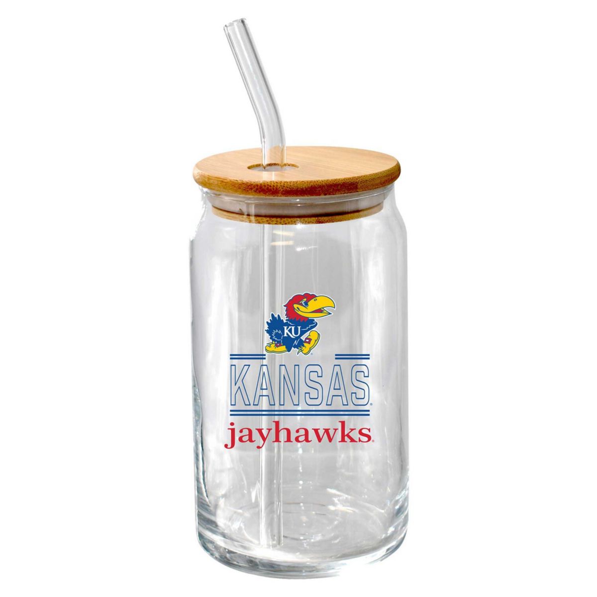 The Memory Company Kansas Jayhawks 16oz. Classic Crew Beer Glass with Bamboo Lid The Memory Company