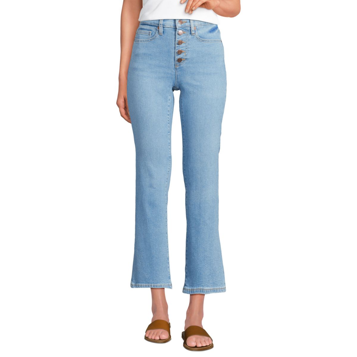 Женские Бриджи Lands' End Recover High Rise Button Front Kick Flare Crop Jeans Lands' End