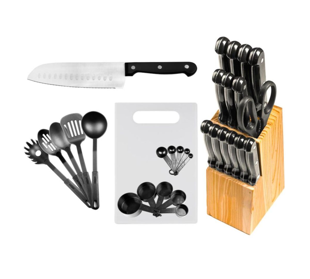29 Piece Black Knife Block Cutlery Set with Kitchen Utensils Lexi Home