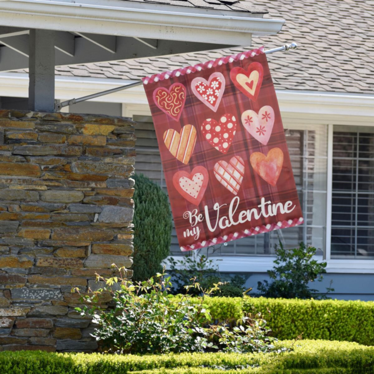 Be My Valentine Plaid and Heart Outdoor House Flag 28&#34; x 40&#34; Christmas Central