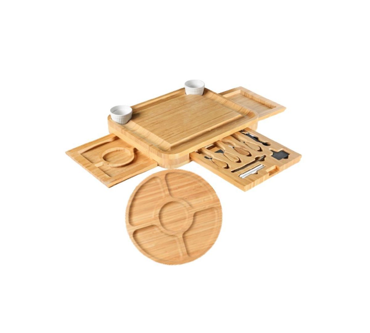 Bamboo Cheese and Meat Board - Simple Charcuterie Board with Serving Utensils Home I