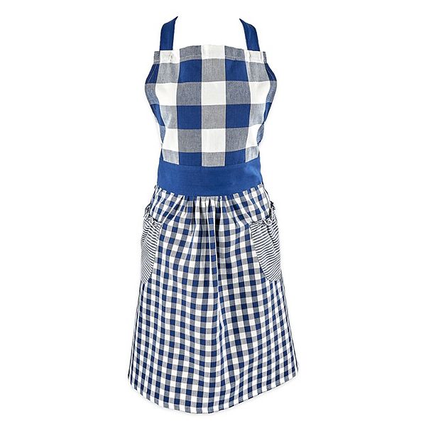 33.5&#34; Blue and White Gingham Apron with Pockets Contemporary Home Living