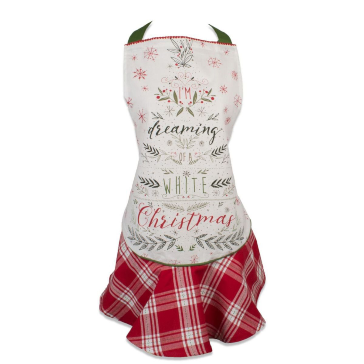 29.5&#34; Red and White Christmas Theme Printed Ruffle Apron with Side Pockets Contemporary Home Living