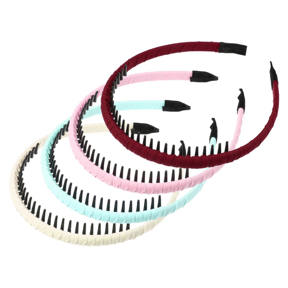 4pcs Women Teeth Comb Headbands Non-slip Hair Hoop Wine Red Beige Pink Blue Unique Bargains