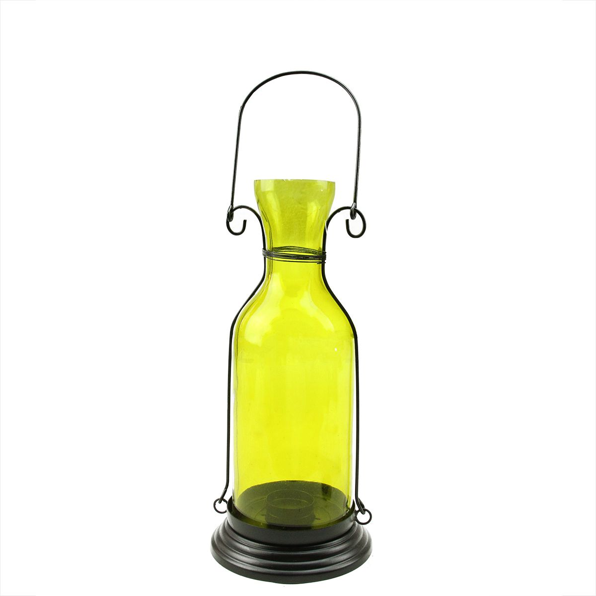12&#34; Transparent Yellow Decorative Glass Bottle Tea Light Candle Lantern Christmas Central