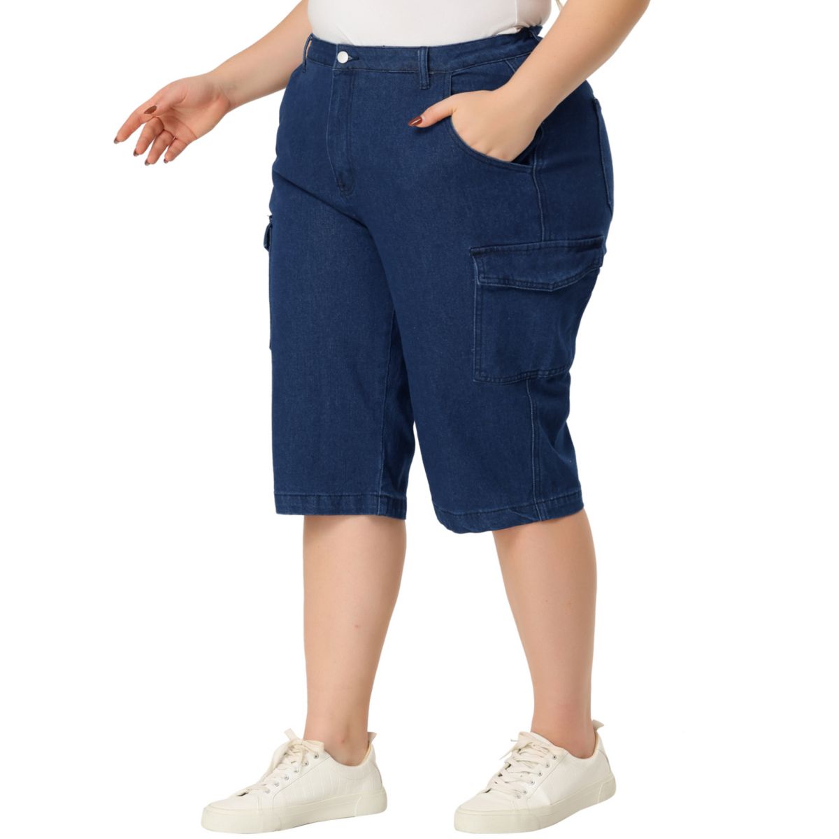 Plus Size Jeans for Women Zipper Slash Pocket Button Denim Cargo Pants Agnes Orinda