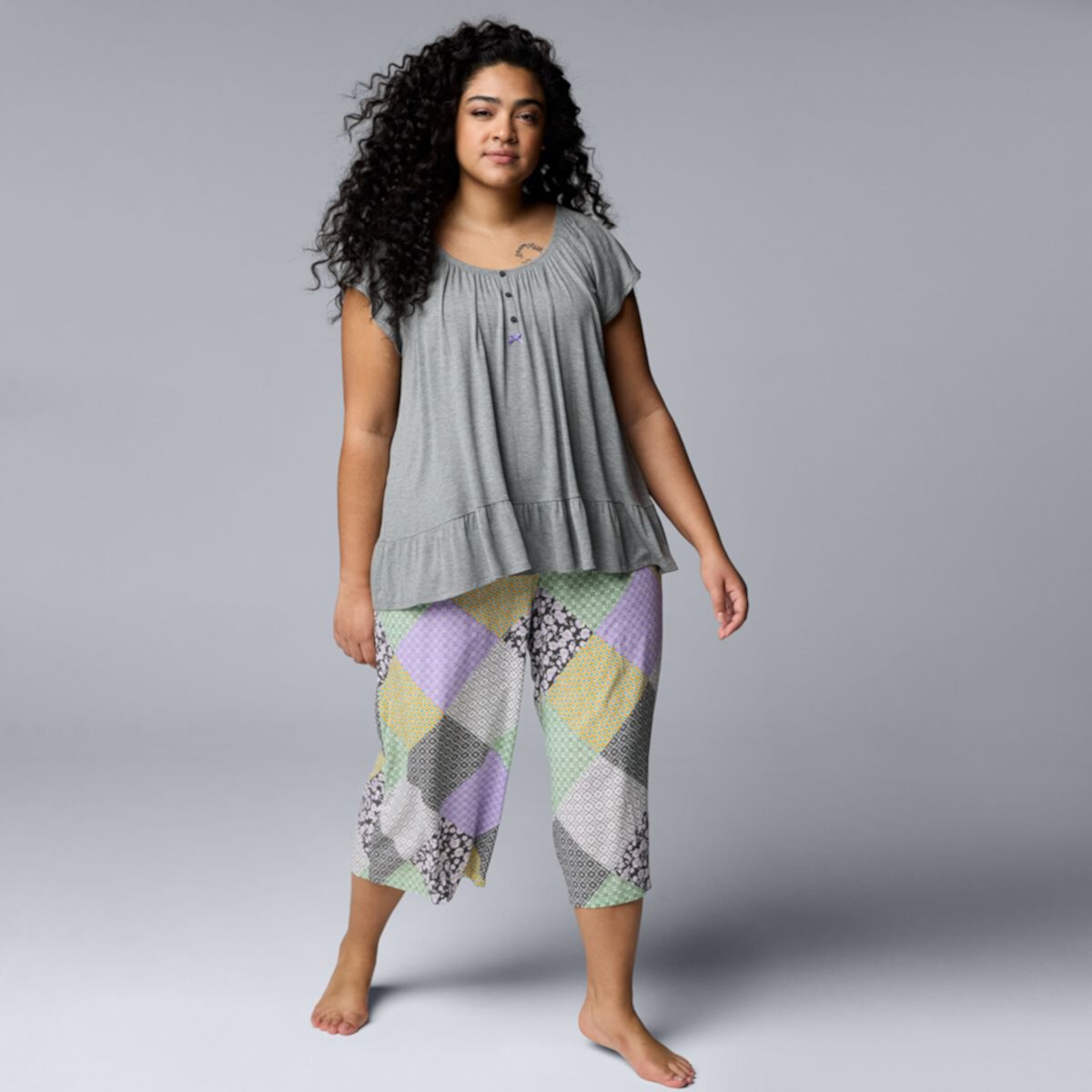 Plus Size Simply Vera Vera Wang Pajama Knit Top And Pajama Culotte Pants Sleep Set Simply Vera Vera Wang