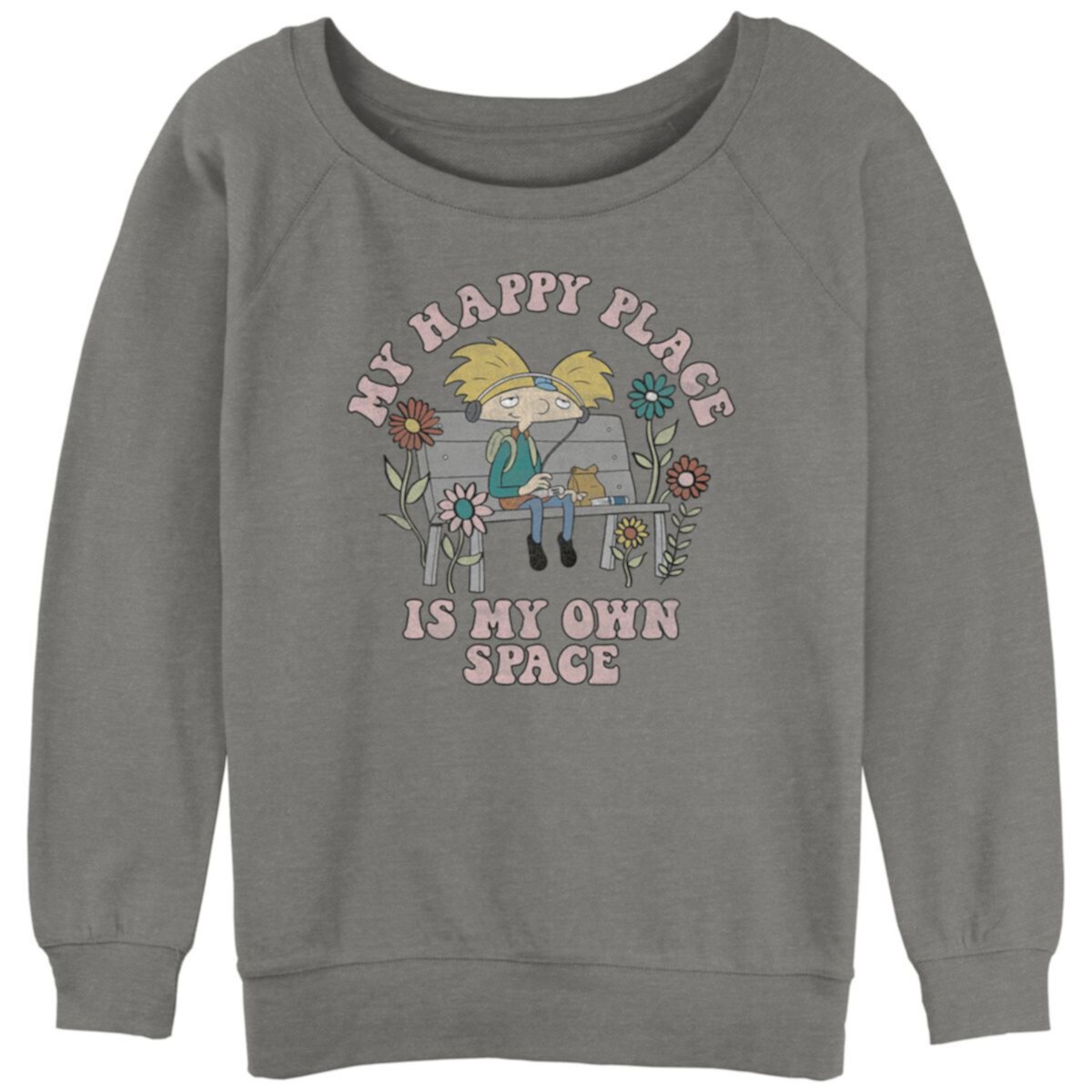 Juniors' Hey Arnold My Happy Place Is My Own Place Slouchy Terry Graphic Pullover Nickelodeon